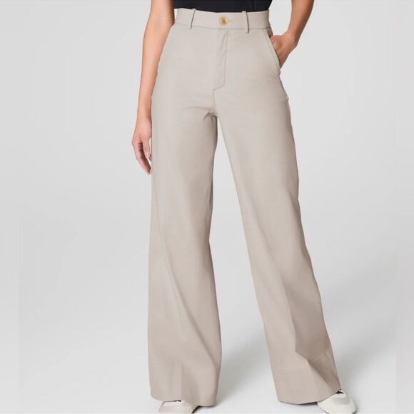 SPANX supersmooth™ Stretch Twill Wide Leg Pants in Bone NEW Size S Petite - Picture 1 of 14